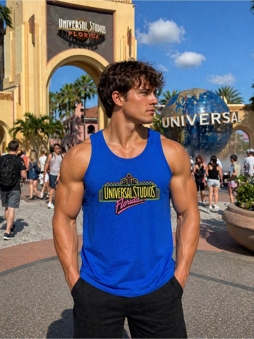 Vintage 90s Universal Studios Florida Tank Top XL Single Stitch USA Neon